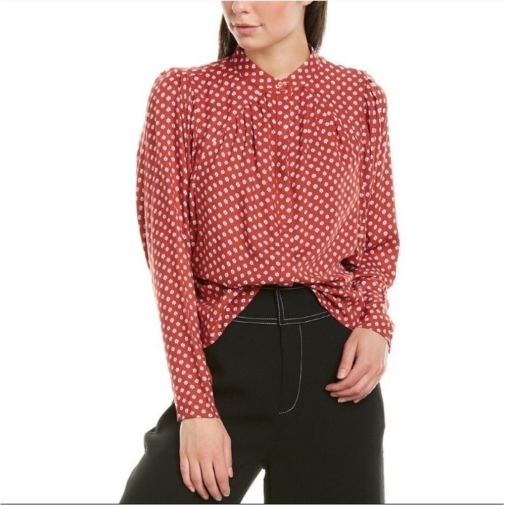 Joie Tangia Red Ikat Print Long Dolman Sleeve Blouse Size Medium Aztec - Picture 4 of 14